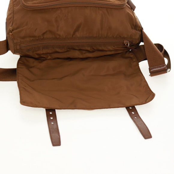 PRADA Shoulder Bag Nylon Brown Silver Auth bs31870