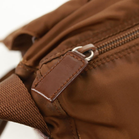 PRADA Shoulder Bag Nylon Brown Silver Auth bs31870