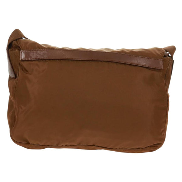 PRADA Shoulder Bag Nylon Brown Silver Auth bs31870