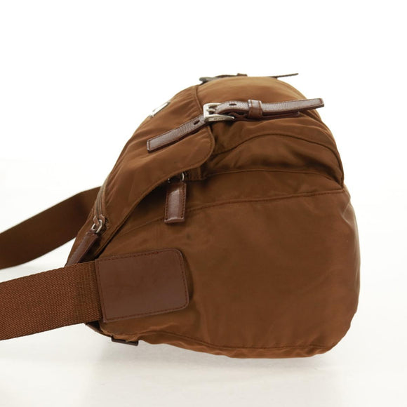 PRADA Shoulder Bag Nylon Brown Silver Auth bs31870