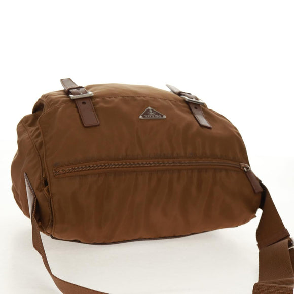 PRADA Shoulder Bag Nylon Brown Silver Auth bs31870