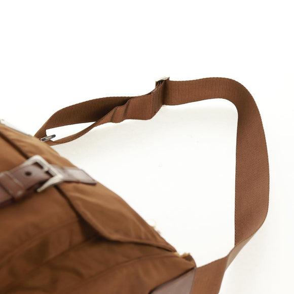 PRADA Shoulder Bag Nylon Brown Silver Auth bs31870