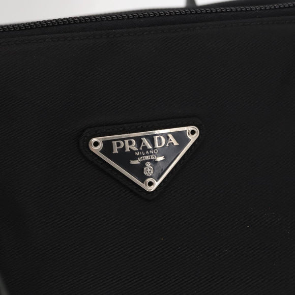 PRADA Shoulder Bag Nylon Leather Black Silver Auth bs31874