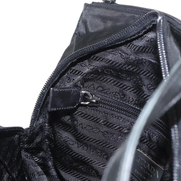 PRADA Shoulder Bag Nylon Leather Black Silver Auth bs31874