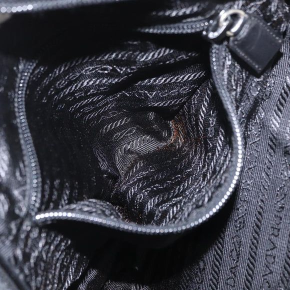 PRADA Shoulder Bag Nylon Leather Black Silver Auth bs31874