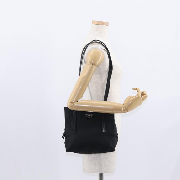PRADA Shoulder Bag Nylon Leather Black Silver Auth bs31874