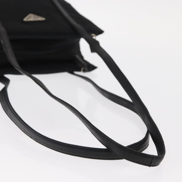 PRADA Shoulder Bag Nylon Leather Black Silver Auth bs31874