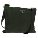 PRADA Shoulder Bag Nylon Khaki Silver Auth bs31875-1