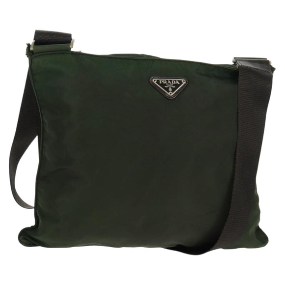 PRADA Shoulder Bag Nylon Khaki Silver Auth bs31875