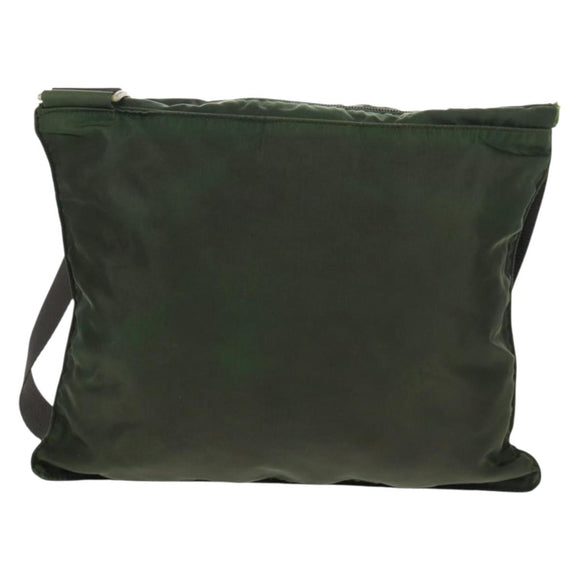 PRADA Shoulder Bag Nylon Khaki Silver Auth bs31875
