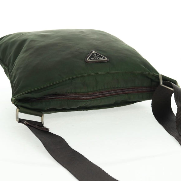 PRADA Shoulder Bag Nylon Khaki Silver Auth bs31875