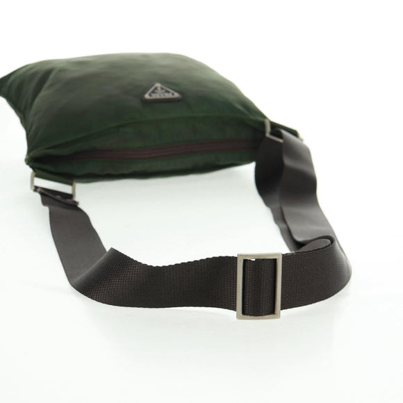 PRADA Shoulder Bag Nylon Khaki Silver Auth bs31875