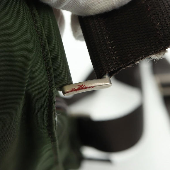 PRADA Shoulder Bag Nylon Khaki Silver Auth bs31875