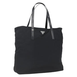 PRADA Tote Bag Nylon Black Silver Auth bs31878
