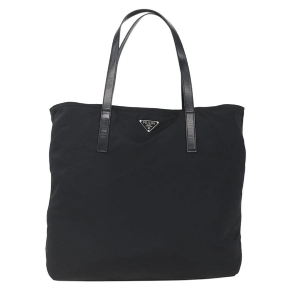 PRADA Tote Bag Nylon Black Silver Auth bs31878