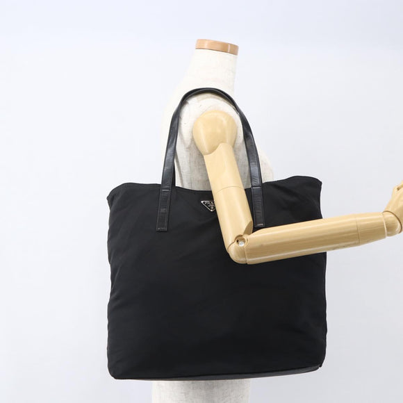PRADA Tote Bag Nylon Black Silver Auth bs31878
