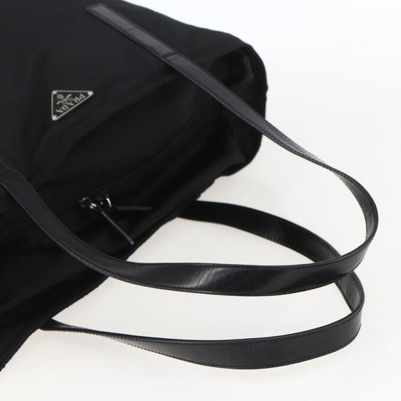 PRADA Tote Bag Nylon Black Silver Auth bs31878