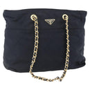 PRADA Chain Shoulder Bag Nylon Black Gold Auth bs31880-1