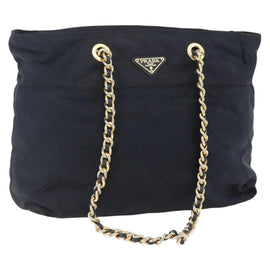 PRADA Chain Shoulder Bag Nylon Black Gold Auth bs31880