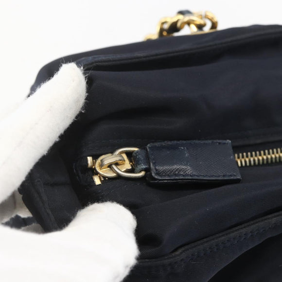PRADA Chain Shoulder Bag Nylon Black Gold Auth bs31880