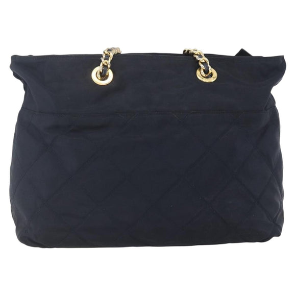 PRADA Chain Shoulder Bag Nylon Black Gold Auth bs31880