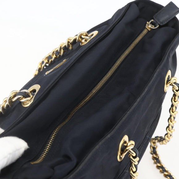 PRADA Chain Shoulder Bag Nylon Black Gold Auth bs31880
