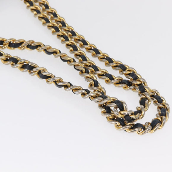 PRADA Chain Shoulder Bag Nylon Black Gold Auth bs31880