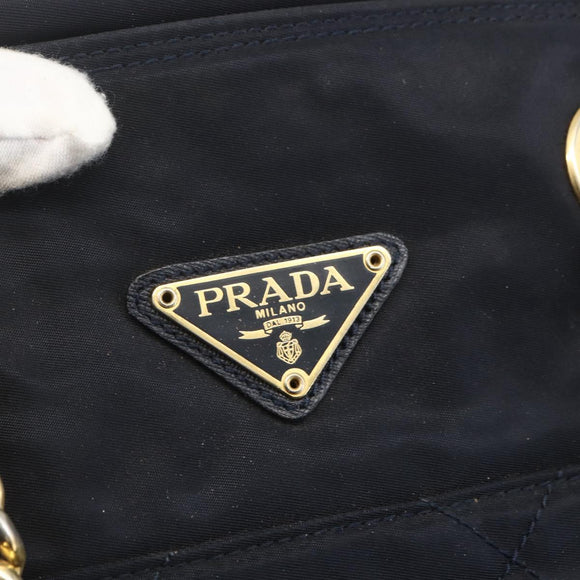 PRADA Chain Shoulder Bag Nylon Black Gold Auth bs31880