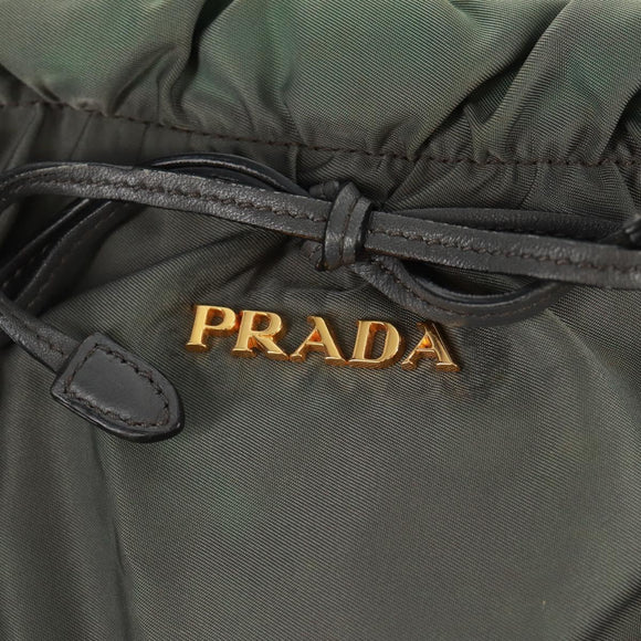 PRADA Hand Bag Nylon 2way Khaki Gold Auth bs31881
