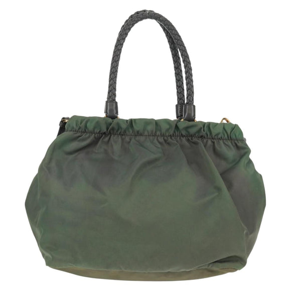 PRADA Hand Bag Nylon 2way Khaki Gold Auth bs31881