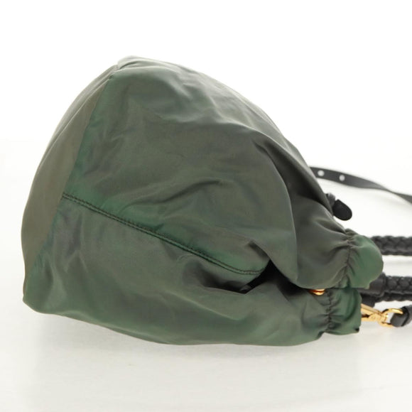 PRADA Hand Bag Nylon 2way Khaki Gold Auth bs31881