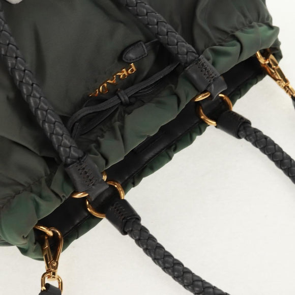 PRADA Hand Bag Nylon 2way Khaki Gold Auth bs31881