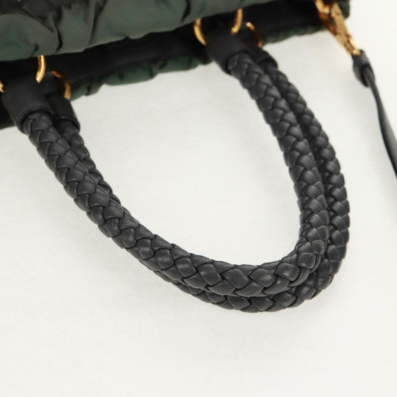 PRADA Hand Bag Nylon 2way Khaki Gold Auth bs31881