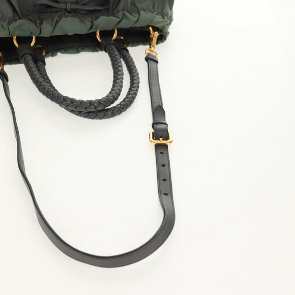 PRADA Hand Bag Nylon 2way Khaki Gold Auth bs31881