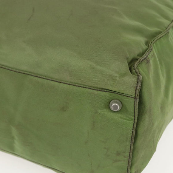 PRADA Hand Bag Nylon Khaki Silver Auth bs31882