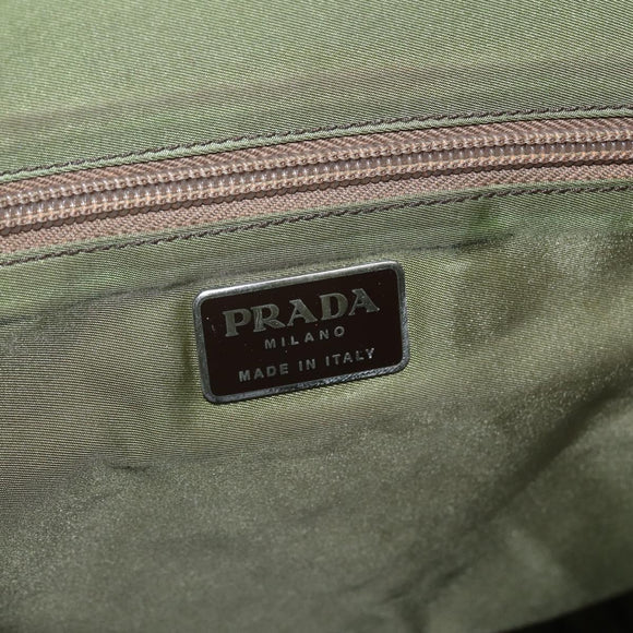PRADA Hand Bag Nylon Khaki Silver Auth bs31882