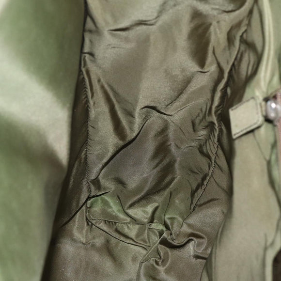 PRADA Hand Bag Nylon Khaki Silver Auth bs31882