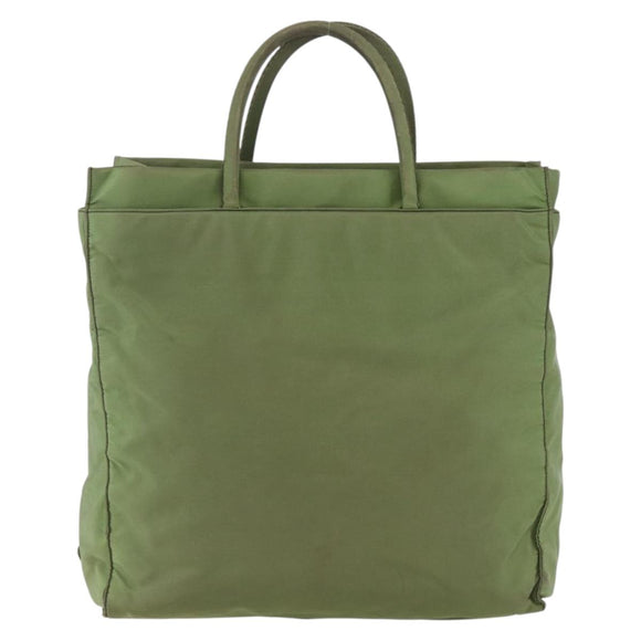 PRADA Hand Bag Nylon Khaki Silver Auth bs31882