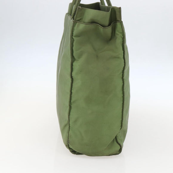 PRADA Hand Bag Nylon Khaki Silver Auth bs31882