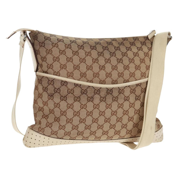 GUCCI GG Canvas Shoulder Bag Beige Silver 145856 Auth bs31883