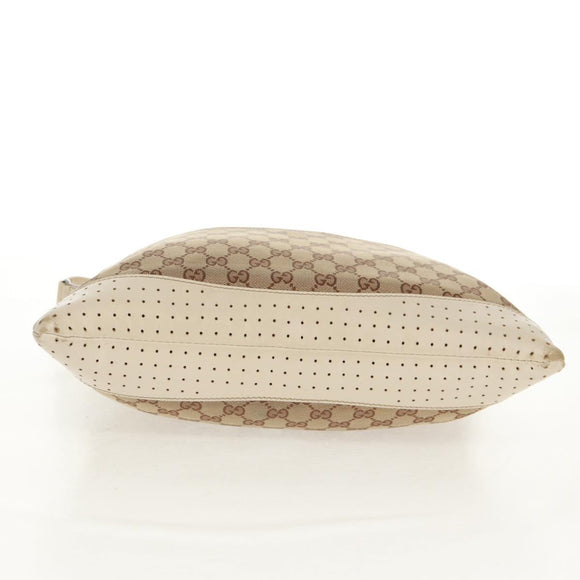 GUCCI GG Canvas Shoulder Bag Beige Silver 145856 Auth bs31883