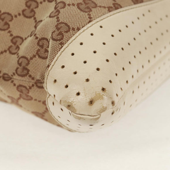 GUCCI GG Canvas Shoulder Bag Beige Silver 145856 Auth bs31883