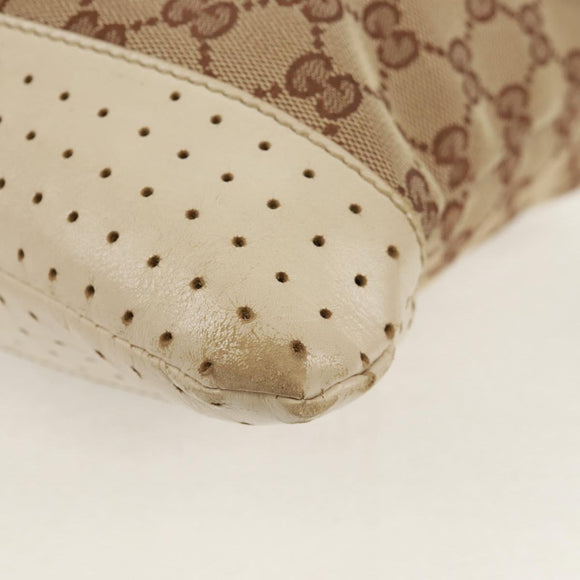 GUCCI GG Canvas Shoulder Bag Beige Silver 145856 Auth bs31883