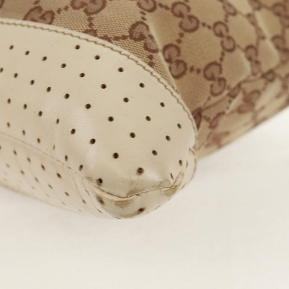 GUCCI GG Canvas Shoulder Bag Beige Silver 145856 Auth bs31883