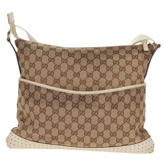 GUCCI GG Canvas Shoulder Bag Beige Silver 145856 Auth bs31883