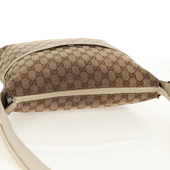 GUCCI GG Canvas Shoulder Bag Beige Silver 145856 Auth bs31883