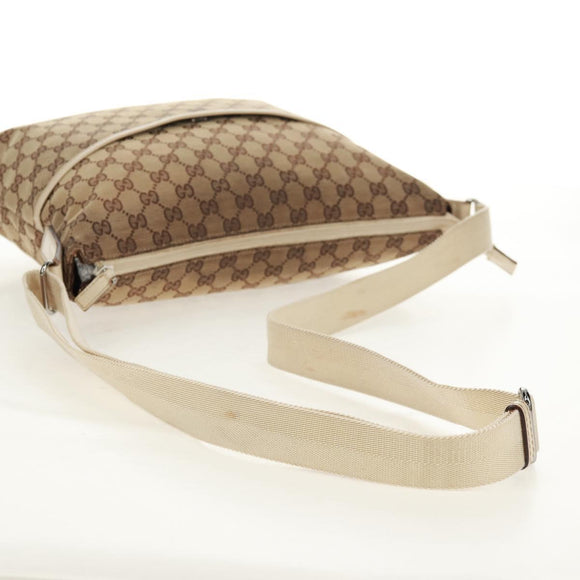 GUCCI GG Canvas Shoulder Bag Beige Silver 145856 Auth bs31883