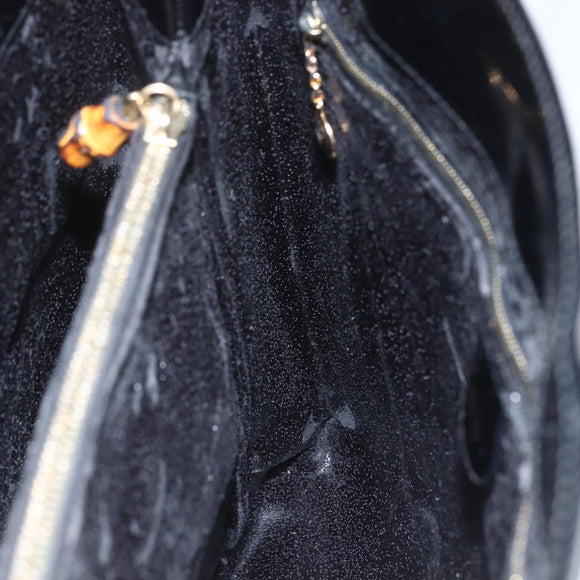 GUCCI Tote Bag Enamel Black Gold 002 1046 0407 Auth bs31886