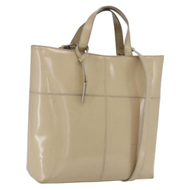 GUCCI Tote Bag Enamel 2way Beige Silver Auth bs31887