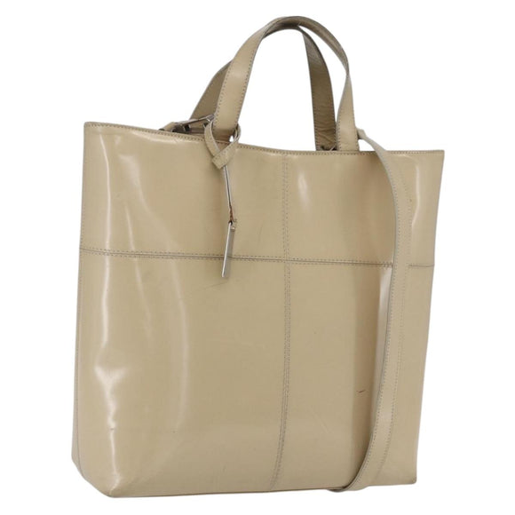 GUCCI Tote Bag Enamel 2way Beige Silver Auth bs31887